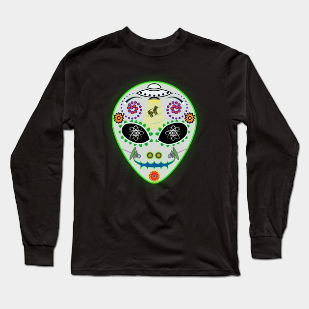 Alien Day of the Dead Mask Long Sleeve T-Shirt by acurwin